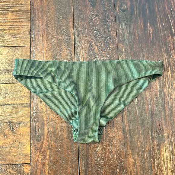 Aerie Olive Green Shine Ribbed Bikini- Triangle Top and Cheeky Bottoms - Picture 14 of 14